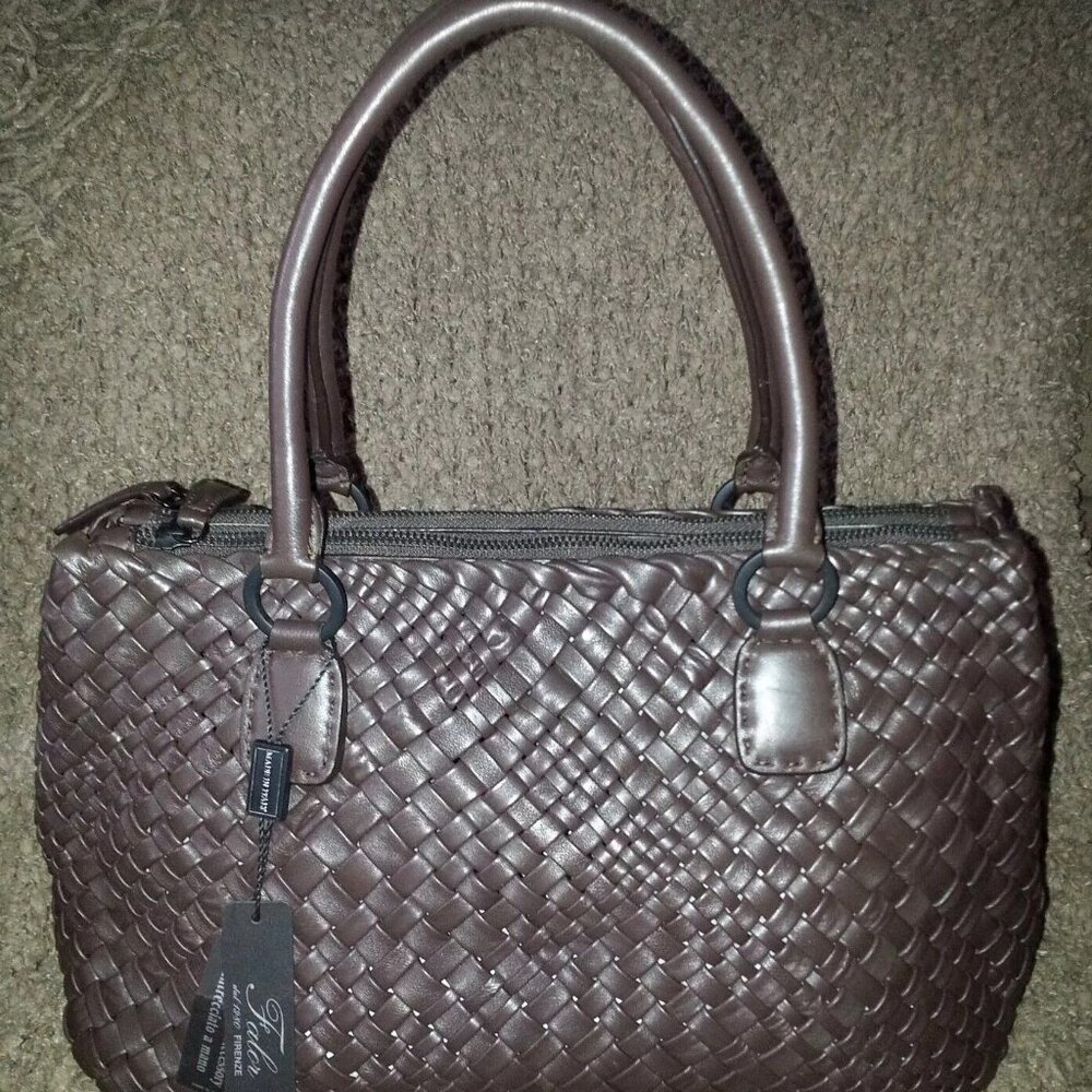 Falorni FALOR Firenze F1800-Hand Woven-Chocolate Brown Leather Tote-NWT